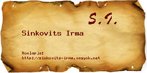 Sinkovits Irma névjegykártya